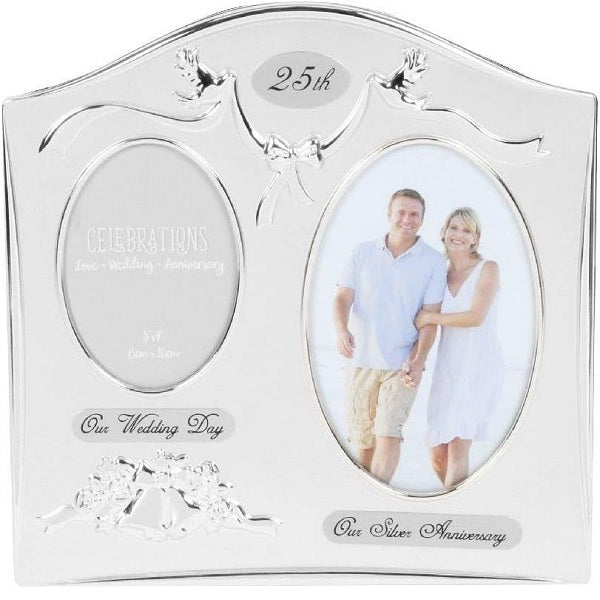 Two Tone Silver plated Wedding Anniversary Photo Frame - 25th Silver
