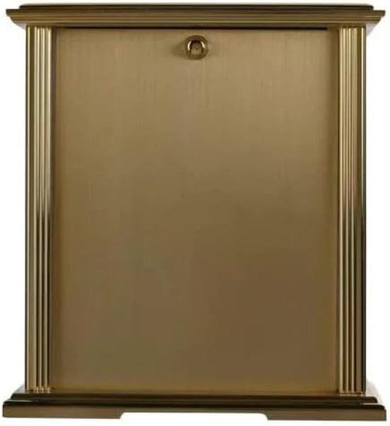Gold-colored metal cabinet with a door on a white background