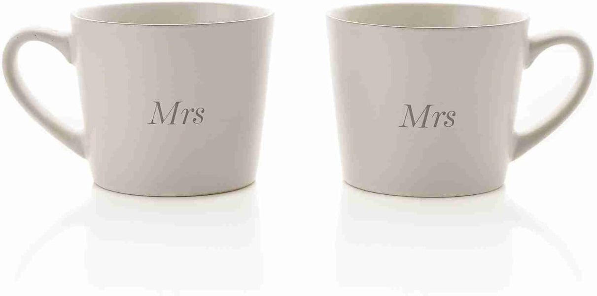 Amore Set of 2 Stoneware White Mugs - Mrs & Mrs 330ml