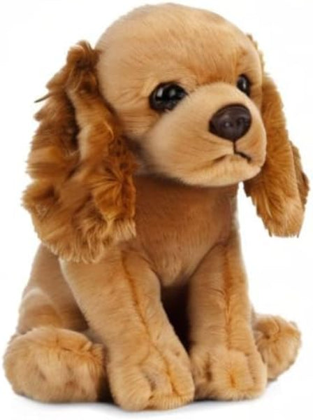 Plush dog toy with a brown color on a white background