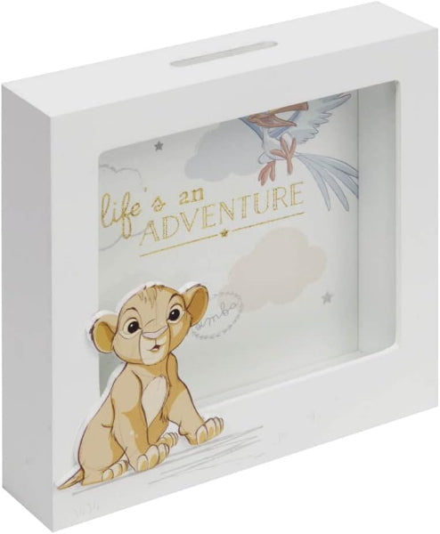 White box with a cartoon lion cub and 'Life is an Adventure' text on a white background