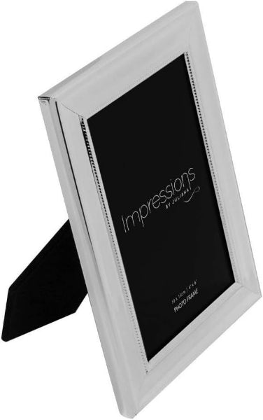 Silver photo frame with 'Impressions' branding on a white background