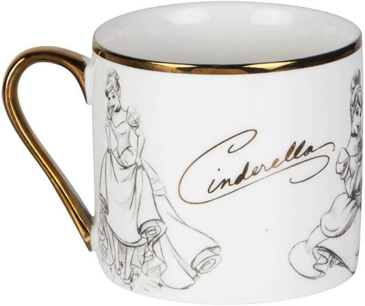 Cinderella-themed mug with gold accents on a white background