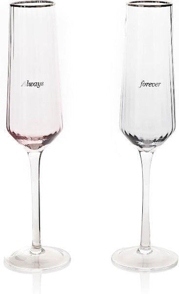 Two champagne flutes with 'Always' and 'forever' text on a white background