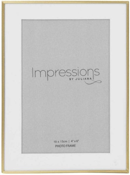 Gold photo frame with 'Impressions by Juliana' branding on a white background
