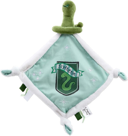 Plush toy with Slytherin emblem on a white background