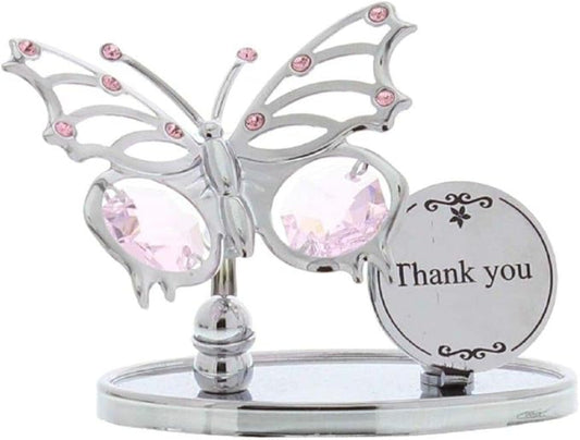 Crystocraft Chrome Plated Butterfly Plaque - Thank you