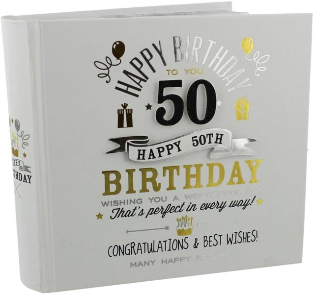 Greeting card with 50th birthday wishes on a white background