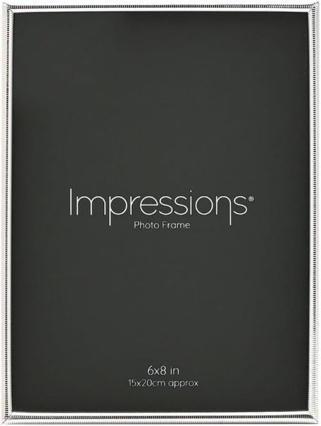 Black photo frame with 'Impressions' branding and size information.