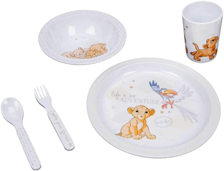 Children's dinnerware set with cartoon characters on a white background