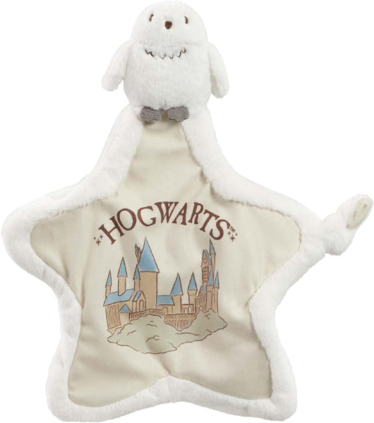 Star-shaped plush toy with 'Hogwarts' and castle design on a white background