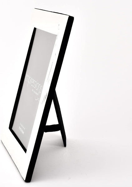 Digital photo frame with a black stand on a white background