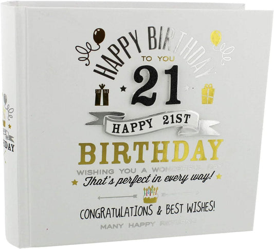 21st birthday card with decorative text and graphics on a white background