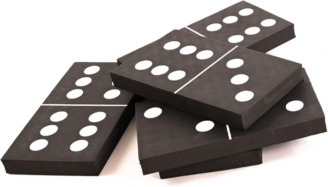 Black dominoes with white dots on a white background
