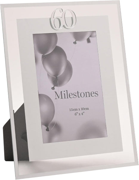 Silver photo frame with '60' and balloons design, suitable for 6x4寸 photos.