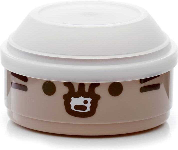 Round container with a lid featuring a cartoon bear design on a white background