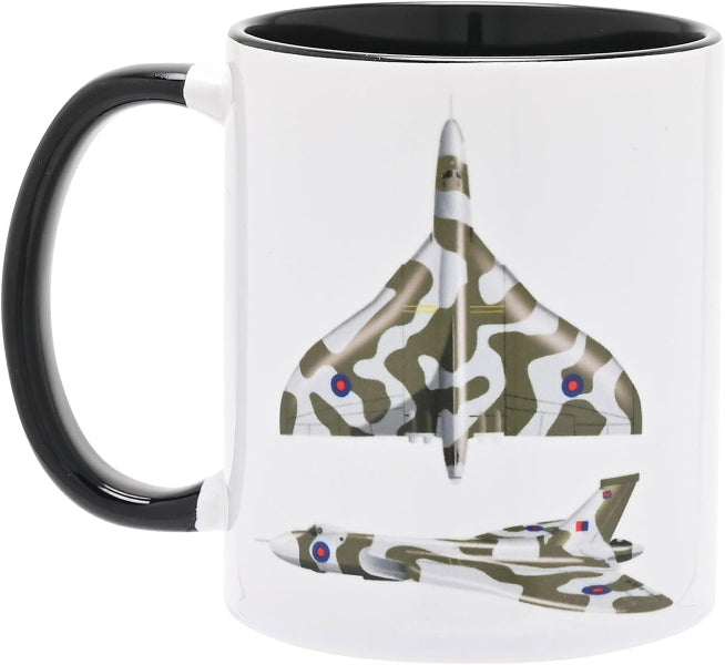 Mug with a design of a camouflage airplane on a white background