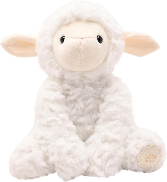 Plush toy sheep on a white background