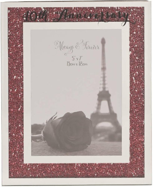 Decorative frame with Eiffel Tower and rose, suitable for 40th anniversary gifts.