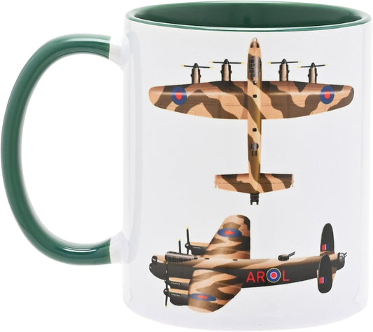 Mug with a design of a camouflaged airplane on a white background