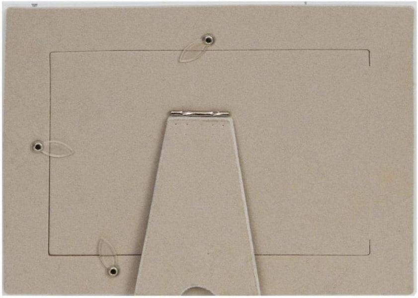 Clear plastic standee on a beige cardboard background