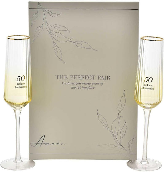 Amore Set of 2 Flute Glasses - 50th Anniversary
