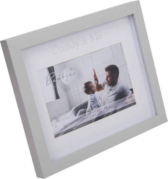 White photo frame with a picture of a man and child on a white background