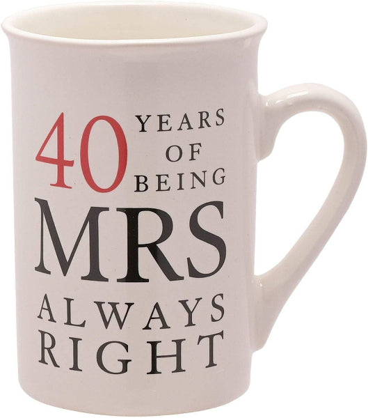 Amore by Juliana 40th Set of 2 China Mugs 'Mr Right & Mrs Always Right'
