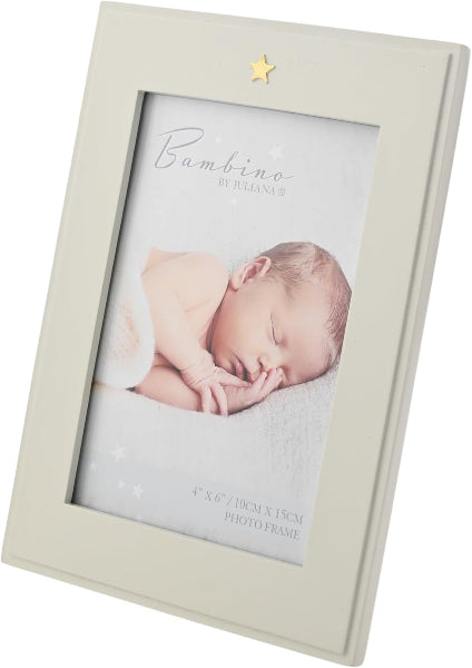 A square cream-colored photo frame with a small gold star accent at the top center, shown holding a baby photo. The frame has a soft warm off-white/cream finish, which maps to Beige under the schema's color guidelines.