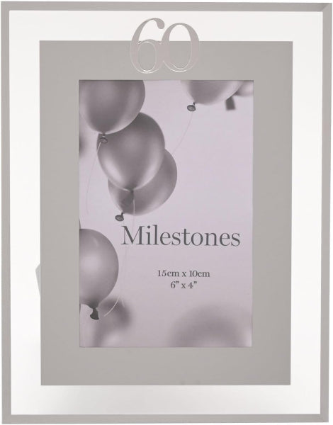Silver photo frame with 'Milestones' text and balloon design, suitable for 6x4寸 photos.