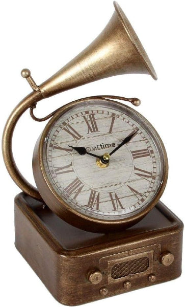Hometime Metal Mantel Clock Vintage Style Gramophone