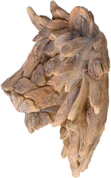 Naturecraft Driftwood Collection Wood Effect Self Standing Lion Head Wall Art