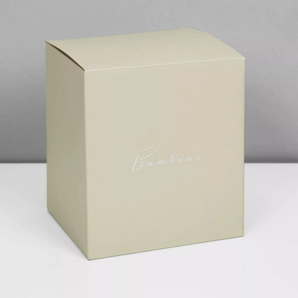 Beige box with 'Bambino' text on a gray background