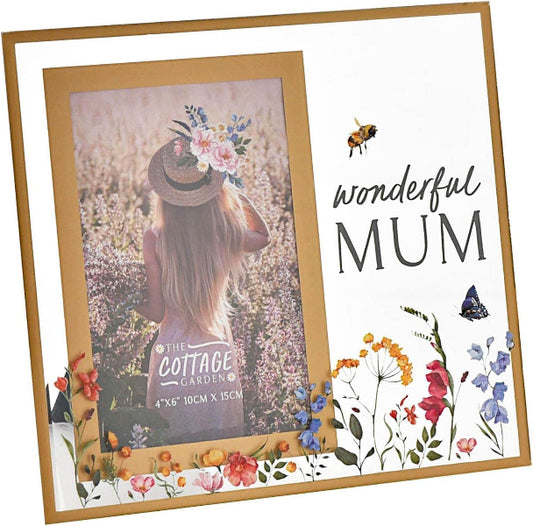 Decorative photo frame with floral design and 'wonderful MUM' text