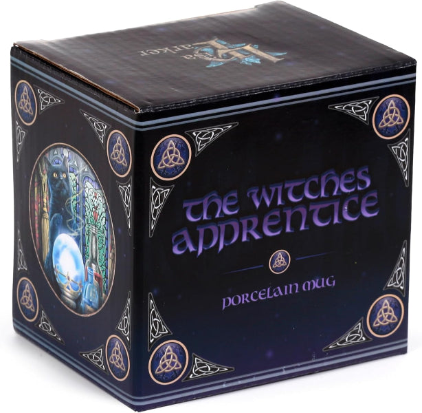 Box for 'The Witches Apprentice' porcelain mug with decorative design and text.