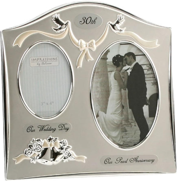 Silver anniversary photo frame with a couple on a white background