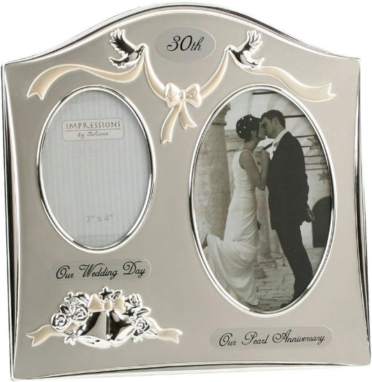 Silver anniversary photo frame with a couple on a white background