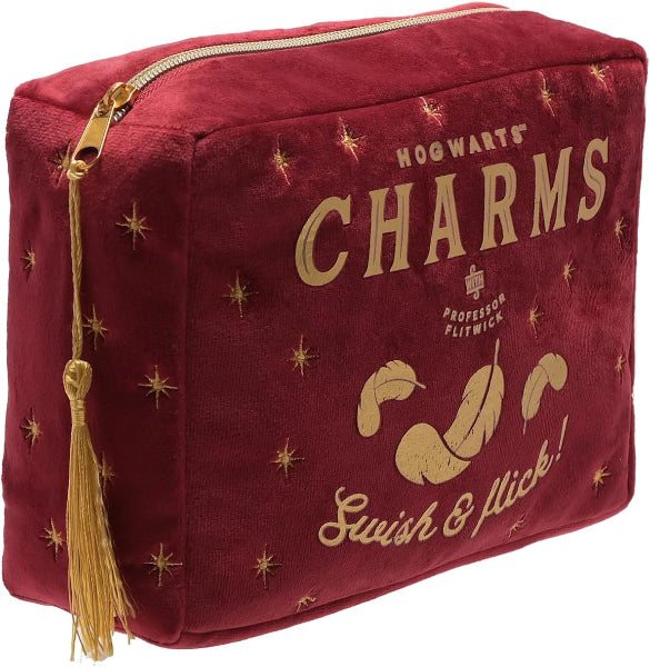 Red pouch with gold text and tassel on a white background