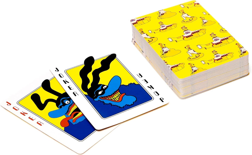 Playing cards with colorful designs on a white background.