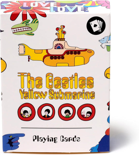 Playing card set packaging featuring The Beatles Yellow Submarine design.