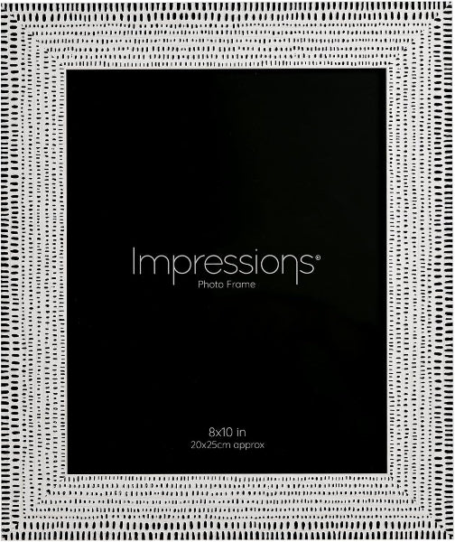A black 8x10 inch photo frame with a white textured border, featuring the brand name 'Impressions' printed in the center.
