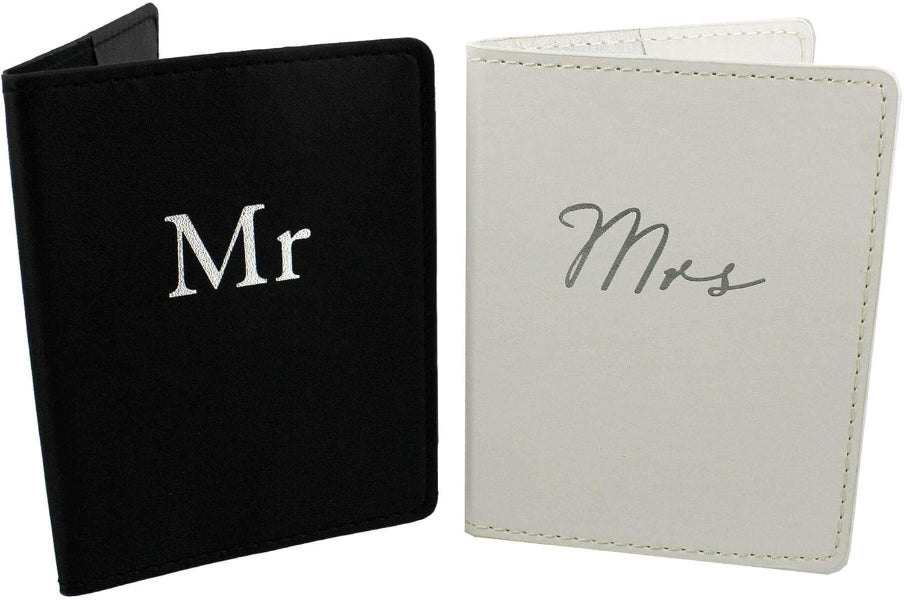 Black 'Mr' wallet and white 'Mrs' wallet set