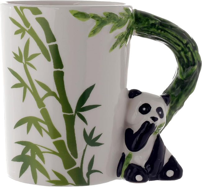 Mug with panda and bamboo design on a white background