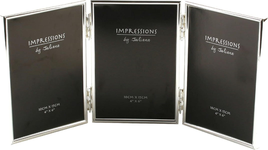 Three black picture frames with silver trim and 'Impressions by Talisman' branding.