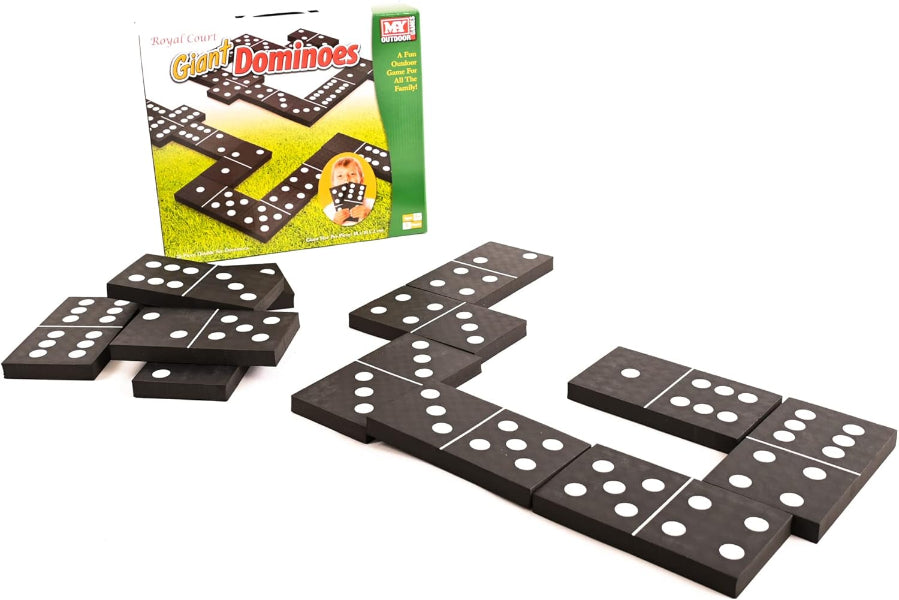 Dominoes set with packaging on a white background
