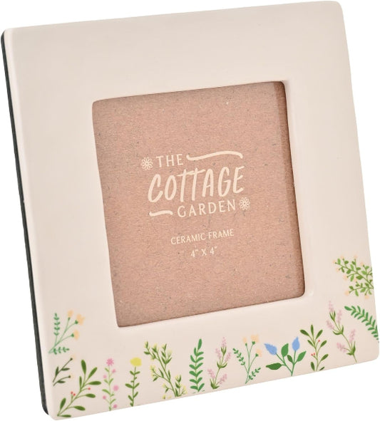 Ceramic photo frame with floral design and 'The Cottage Garden' branding