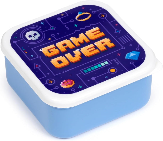 Game-themed snack box with 'GAME OVER' text on a blue background