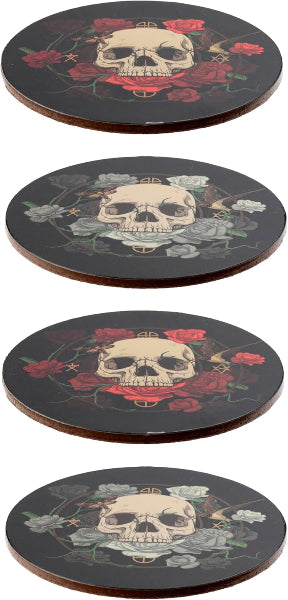 Skulls and Roses Set of 4 Cork Coasters
