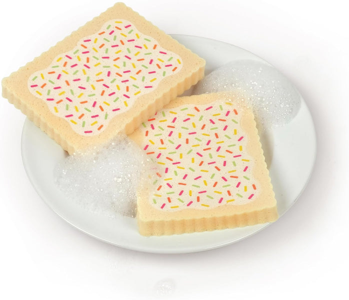 Two slices of bread with colorful sprinkles on a white plate.