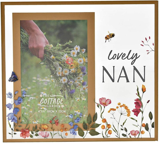 Decorative photo frame with floral design and 'Lovely Nan' text